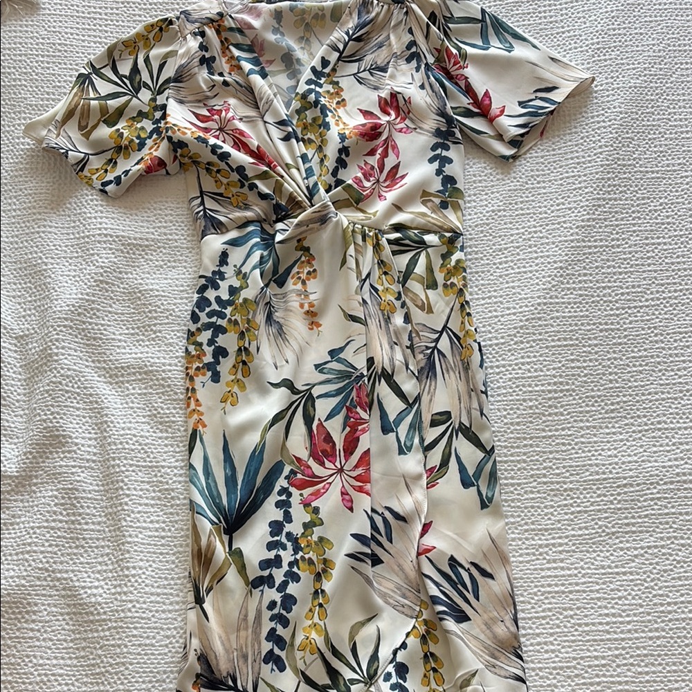 Zara Blue and Red V-Neck Flutter Sleeve Midi Dress